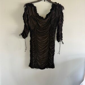 Fashion Nova Black Ruched Long Sleeve Dress